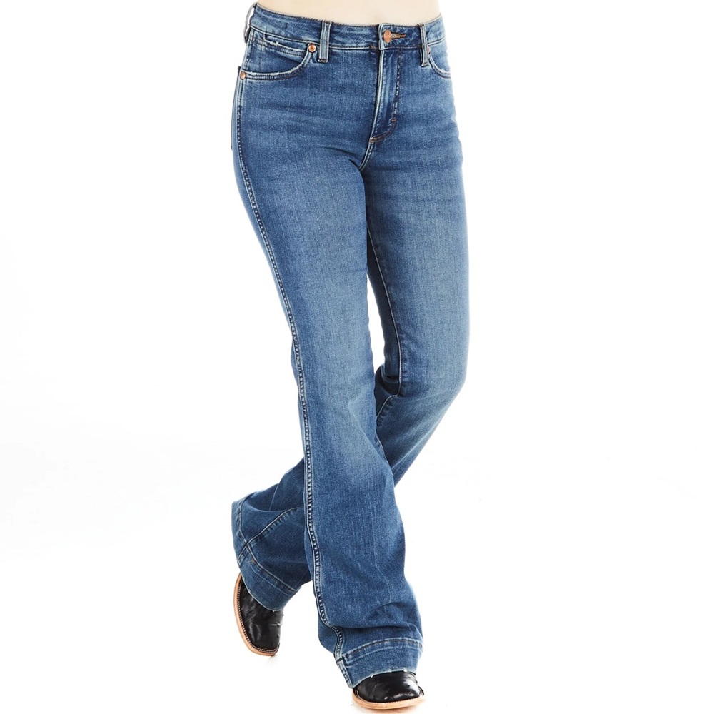 Wrangler Women's Retro Bailey High Rise Trouser Flare Jeans Blue 28x32